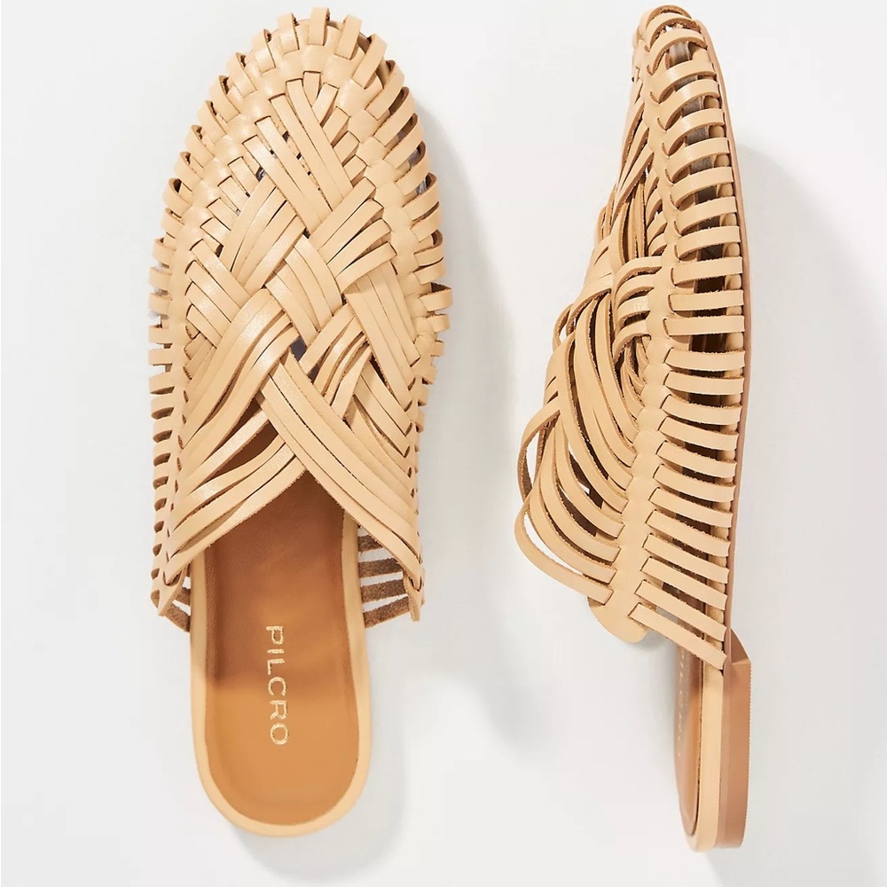 Anthropologie Pilcro Woven Leather Flat Sz 6M Boho Neutral